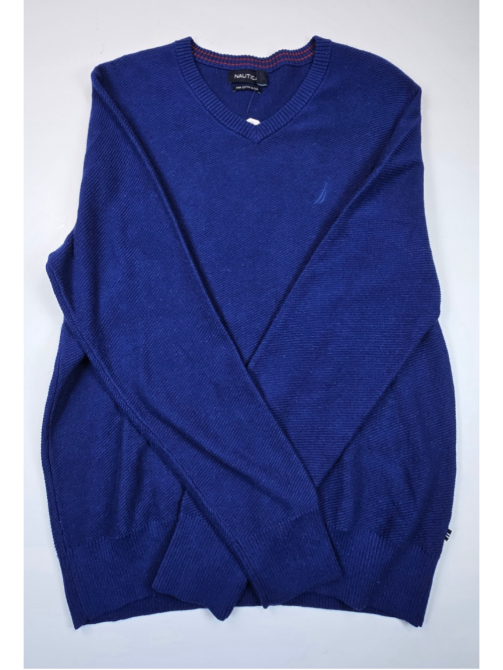 Nautica Men’s V-Neck Sweater Medium Estate Blue Pima Cotton Blend NWT